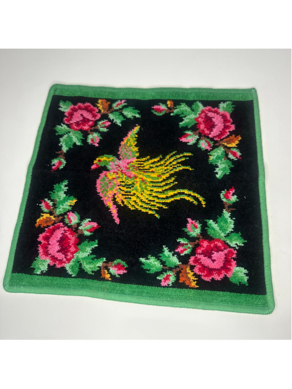 Vintage FEILER Germany Chenille Washcloth Towel - Phoenix Bird & Rose Pattern